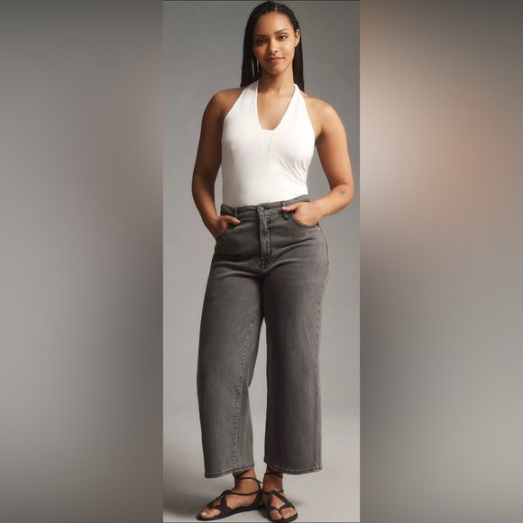 Good American - Good Waist Palazzo High Rise Crop Jean Black Size 15 - Picture 1 of 7